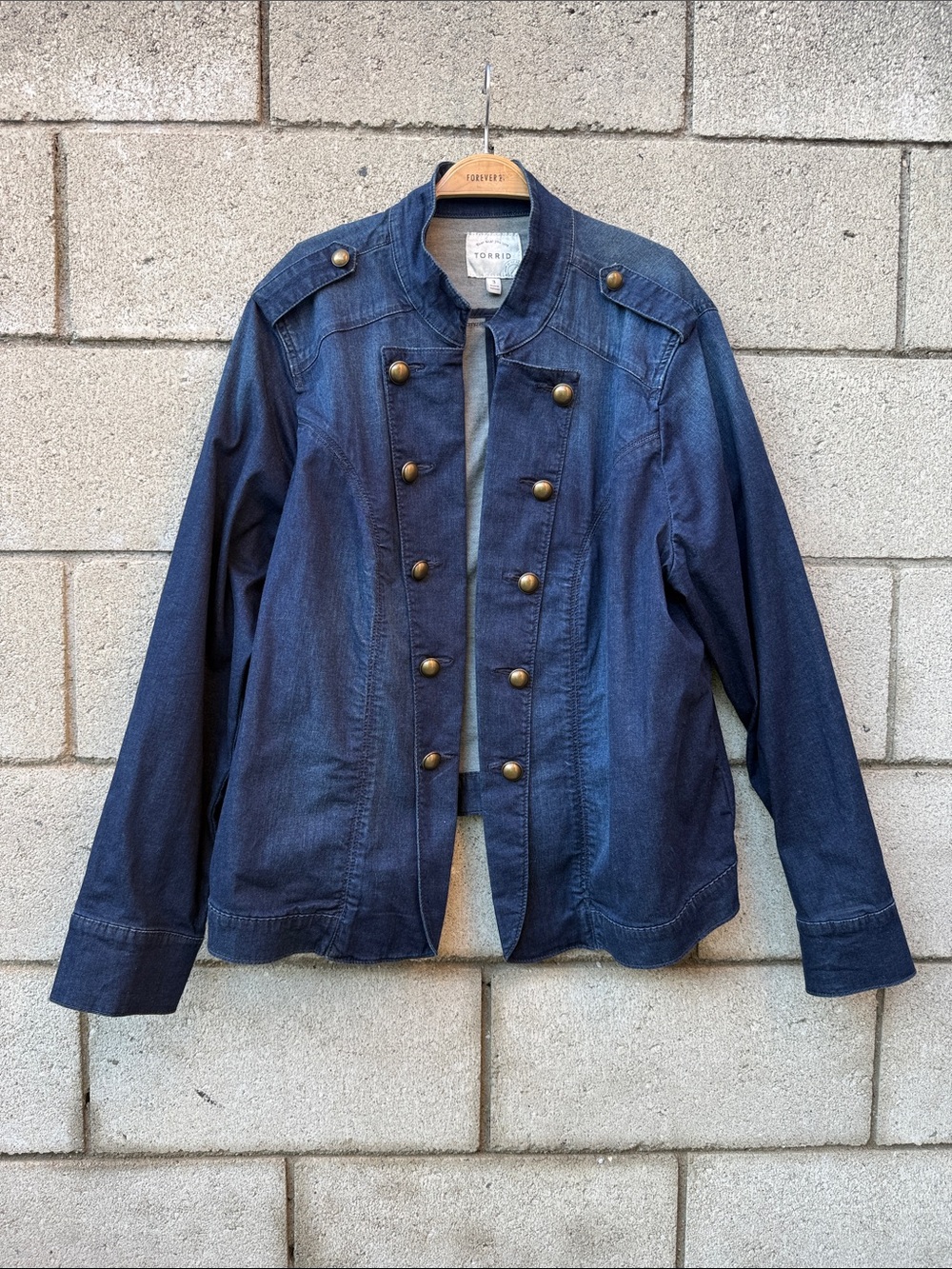 Dark Navy Military-Button Denim Jacket